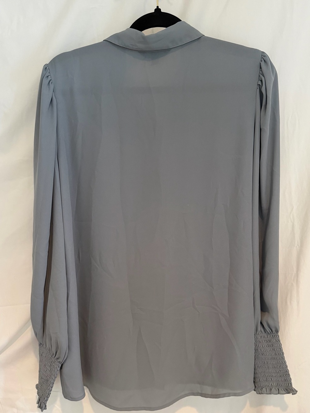 Express Light Gray Button-Front Blouse with Smocked Cuffs - Picture 4 of 4